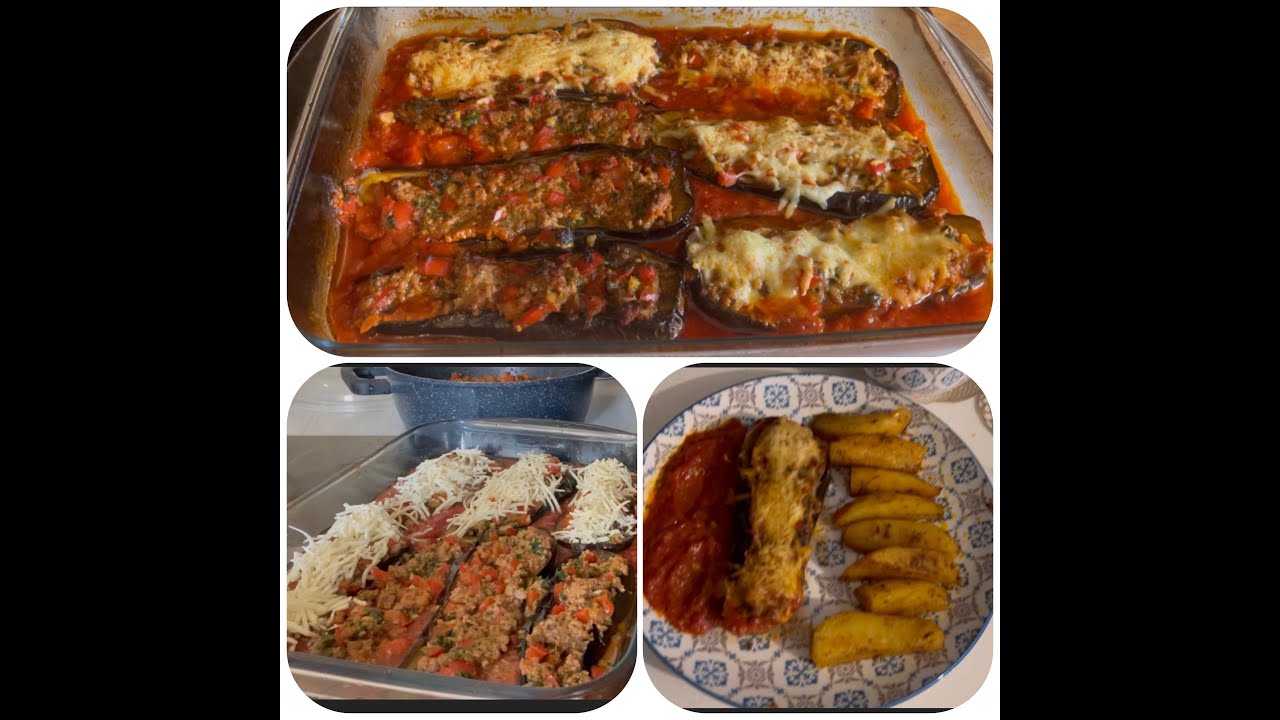 Aubergines farcies à la viande hachée et cuites au four,  plat très délicieux